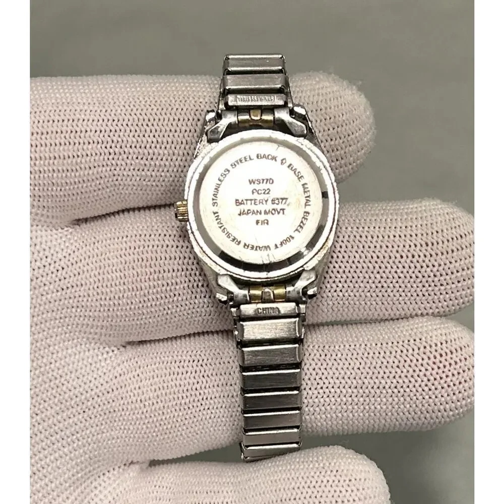 Women’s Quartz Watch Purple Dial Date Two-Tone Stretch Band WS770 PC22